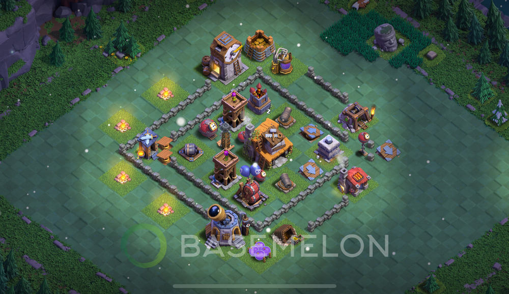 Builder Hall Level 4 Trophy/Defense Base Design, Anti 2 Stars, Layout #13