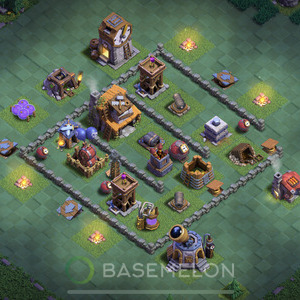 Builder Hall Level 4 Trophy/Defense Base Design, Layout #5