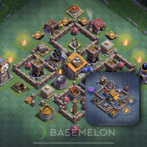 Builder Hall Level 6 Trophy/Defense Base Design, Max Levels, Layout #55