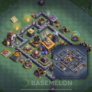 Builder Hall Level 8 Trophy/Defense Base Design, Anti 2 Stars, Layout #51