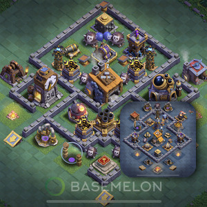 Builder Hall Level 8 Trophy/Defense Base Design, Anti 2 Stars, Layout #96