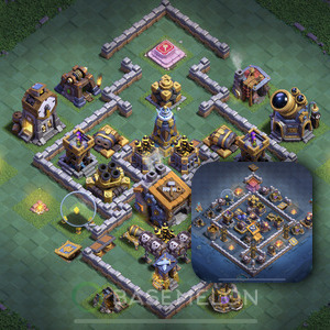 Builder Hall Level 9 Trophy/Defense Base Design, Anti 2 Stars, Layout #123