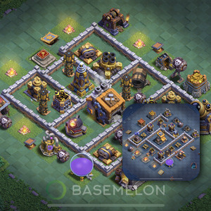 Builder Hall Level 9 Trophy/Defense Base Design, Max Levels, Layout #15