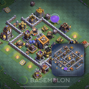 Builder Hall Level 9 Trophy/Defense Base Design, Anti 3 Stars, Layout #36