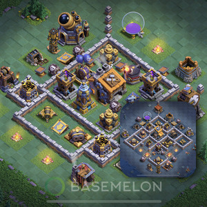 Builder Hall Level 9 Trophy/Defense Base Design, Anti 3 Stars, Layout #57