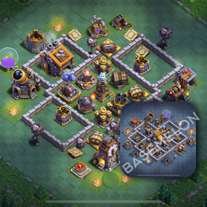 Builder Hall Level 9 Trophy/Defense Base Design 2026, Anti 3 Stars, Layout #73