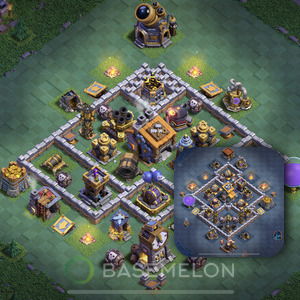 Builder Hall Level 9 Trophy/Defense Base Design, Anti 2 Stars, Layout #78