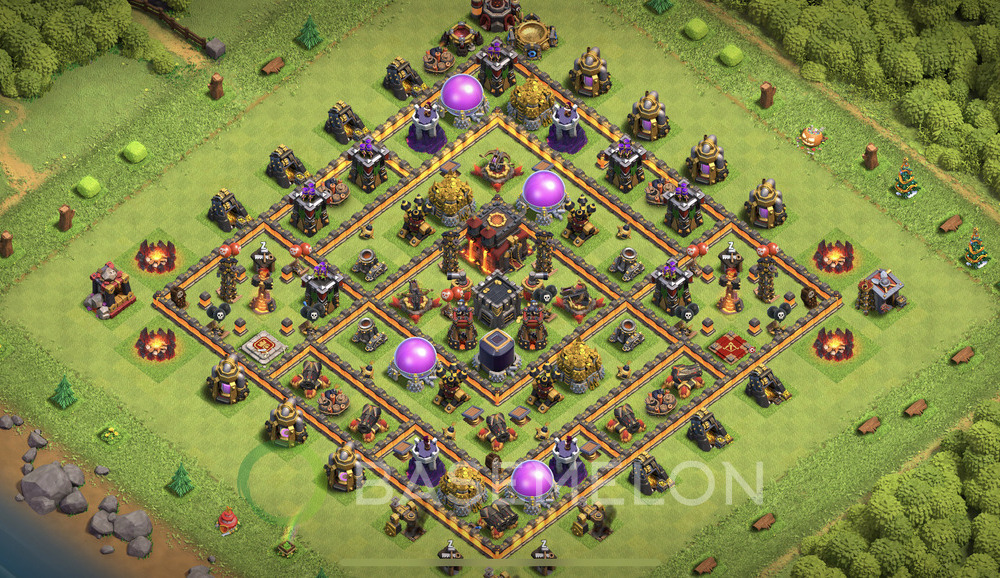 Town Hall Level 10 Trophy/Defense Base Design 2024, Anti 2 Stars, Hybrid, Layout #1014