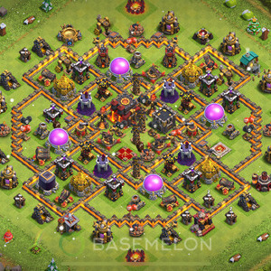 Town Hall Level 10 Trophy/Defense Base Design 2025, Anti 2 Stars, Hybrid, Layout #1102