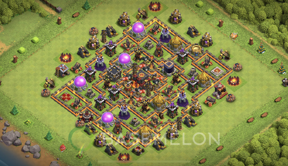 Town Hall Level 10 Trophy/Defense Base Design 2025, Anti Everything, Hybrid, Layout #1116