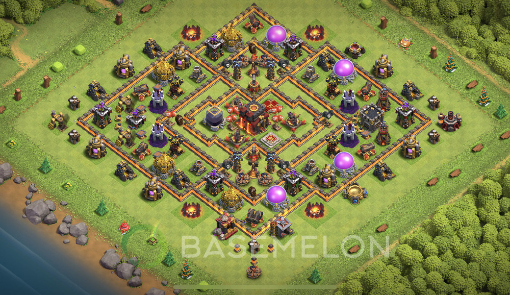 Town Hall Level 10 Trophy/Defense Base Design 2025, Anti Everything, Hybrid, Layout #1252