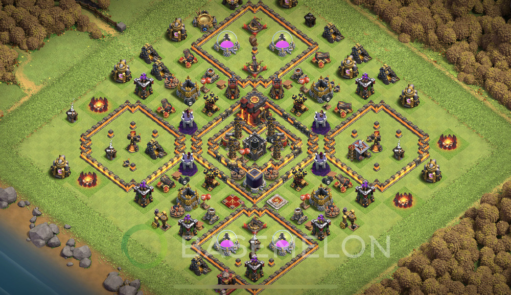 Town Hall Level 10 Trophy/Defense Base Design 2025, Anti 2 Stars, Hybrid, Layout #1298