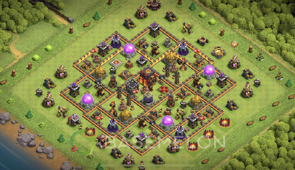 Town Hall Level 10 Trophy/Defense Base Design 2025, Anti 3 Stars, Hybrid, Layout #1452