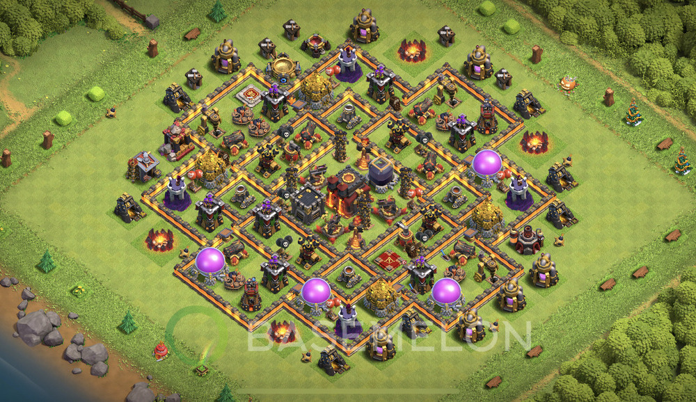 Town Hall Level 10 Trophy/Defense Base Design 2025, Anti Everything, Hybrid, Layout #1465