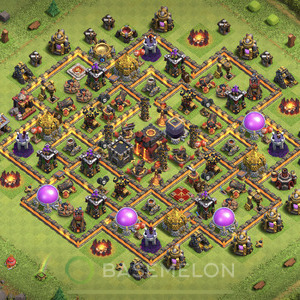 Town Hall Level 10 Trophy/Defense Base Design 2025, Anti Everything, Hybrid, Layout #1465