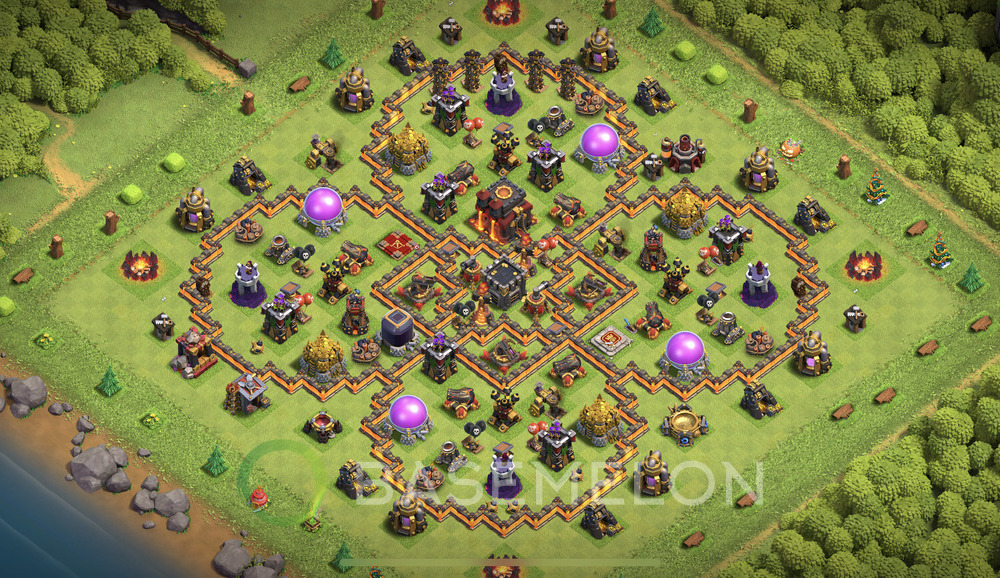 Town Hall Level 10 Trophy/Defense Base Design 2025, Anti 2 Stars, Hybrid, Layout #1477