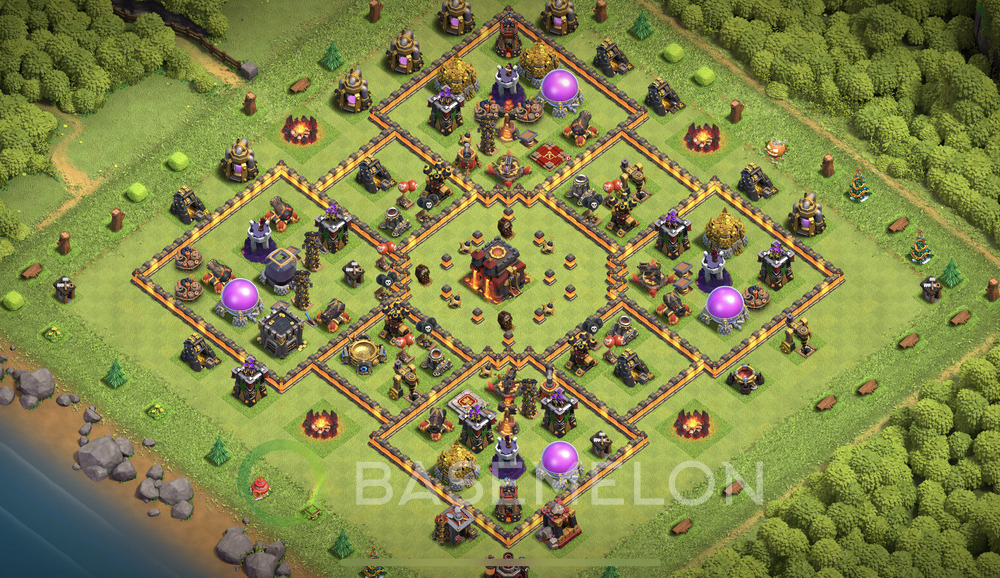 Town Hall Level 10 Trophy/Defense Base Design 2025, Anti 3 Stars, Hybrid, Layout #1624