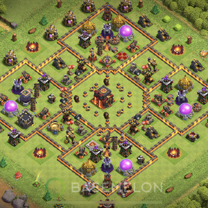 Town Hall Level 10 Trophy/Defense Base Design 2025, Anti 3 Stars, Hybrid, Layout #1624