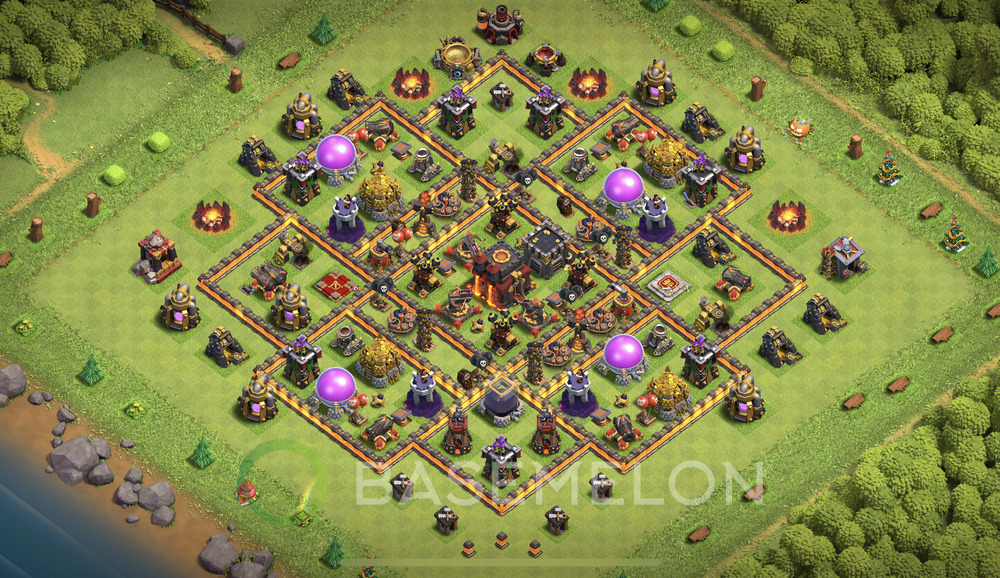 Town Hall Level 10 Trophy/Defense Base Design 2025, Anti Everything, Hybrid, Layout #1730