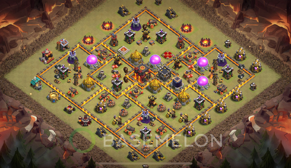 Town Hall Level 10 War Base Design 2025, Max Levels, Hybrid, Layout #1836