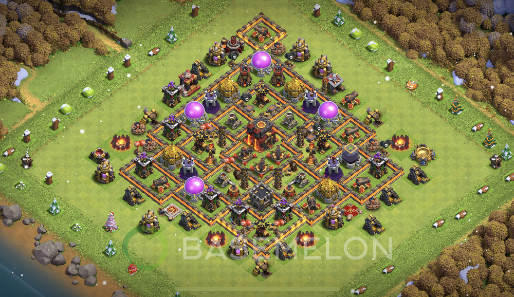 Town Hall Level 10 Trophy/Defense Base Design 2025, Anti 3 Stars, Hybrid, Layout #1914