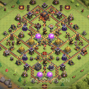 Town Hall Level 10 Trophy/Defense Base Design, Anti 3 Stars, Hybrid, Layout #196