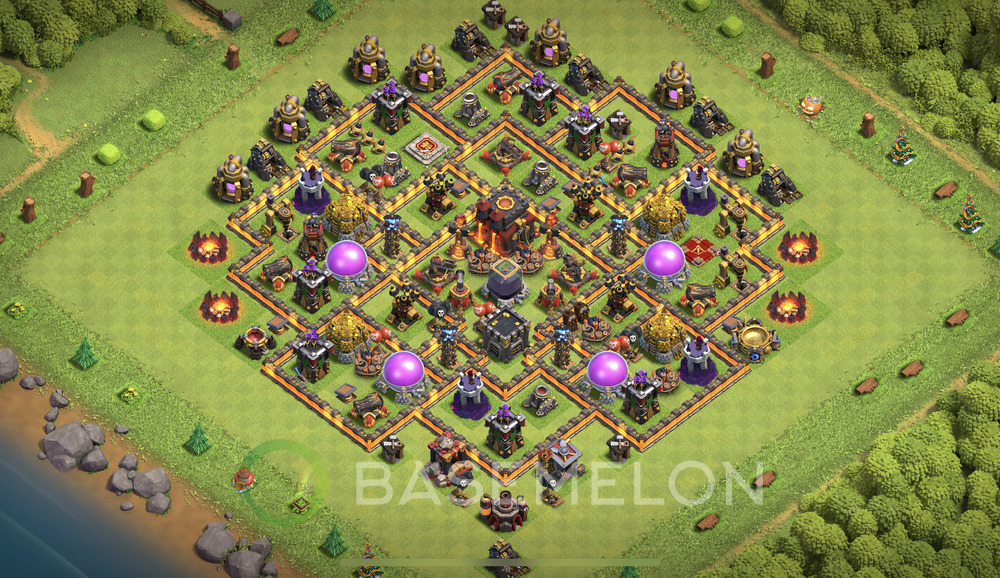 Rathaus Level 10 Verteidigung Base 2025, Anti 2 Sterne, Hybrid, Layout #2044