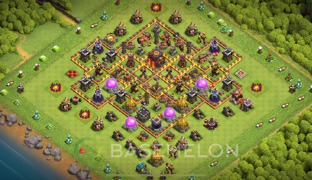 Town Hall Level 10 Trophy/Defense Base Design 2025, Max Levels, Anti 3 Stars, Layout #2045