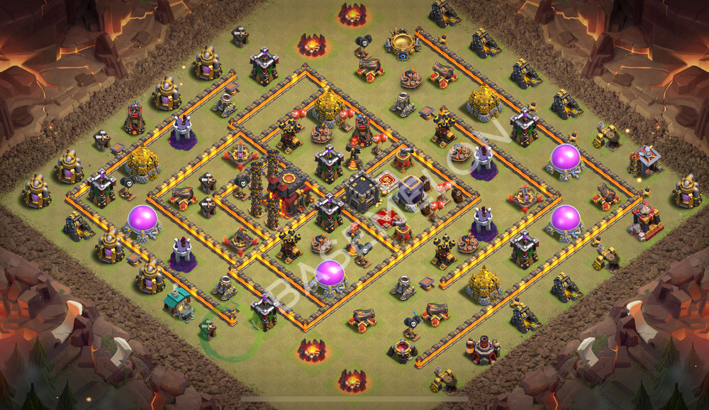 Town Hall Level 10 War Base Design 2025, Anti 3 Stars, Hybrid, Layout #2163
