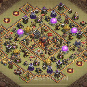 Town Hall Level 10 War Base Design, Anti 2 Stars, Hybrid, Layout #217