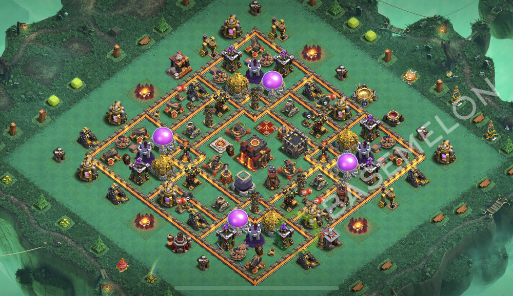 Town Hall Level 10 Trophy/Defense Base Design 2026, Anti 2 Stars, Hybrid, Layout #2464