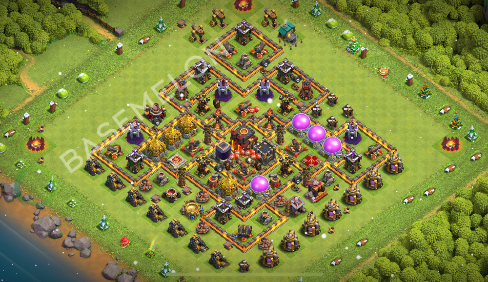 Town Hall Level 10 Trophy/Defense Base Design 2026, Anti 3 Stars, Hybrid, Layout #2628