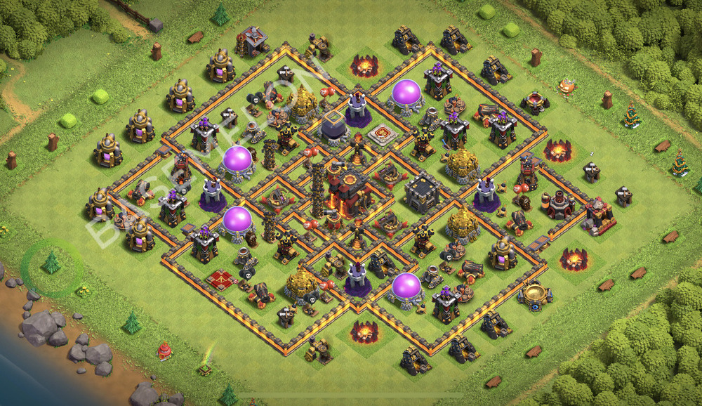 Town Hall Level 10 Trophy/Defense Base Design 2026, Anti 2 Stars, Hybrid, Layout #2768