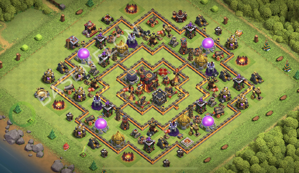 Town Hall Level 10 Trophy/Defense Base Design 2026, Anti 3 Stars, Hybrid, Layout #2883