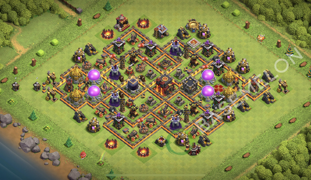 Town Hall Level 10 Trophy/Defense Base Design 2026, Hybrid, Layout #3316