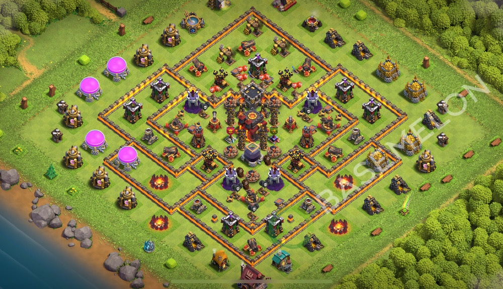 Town Hall Level 10 Trophy/Defense Base Design 2026, Max Levels, Hybrid, Layout #3410