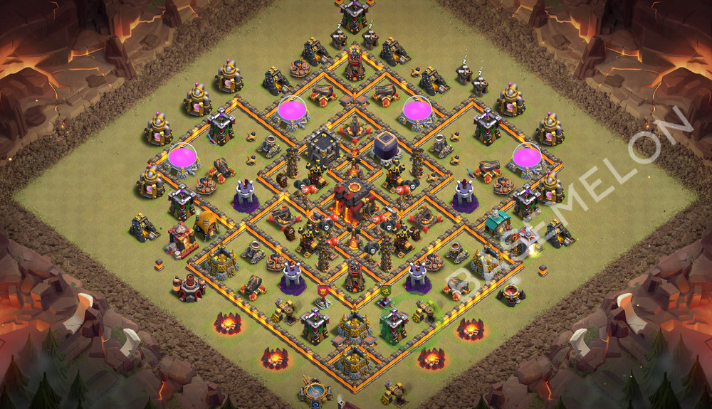 Town Hall Level 10 War Base Design 2026, Anti 2 Stars, Hybrid, Layout #3527