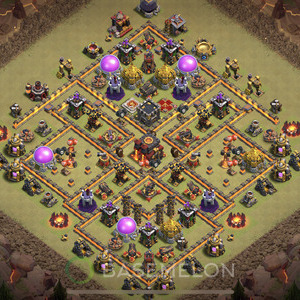 Town Hall Level 10 War Base Design, Anti 2 Stars, Hybrid, Layout #489