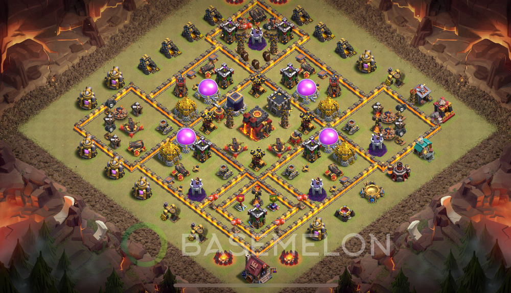 Town Hall Level 10 War Base Design 2025, Anti Air, Hybrid, Layout #503