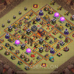 Town Hall Level 10 War Base Design, Anti 2 Stars, Hybrid, Layout #532