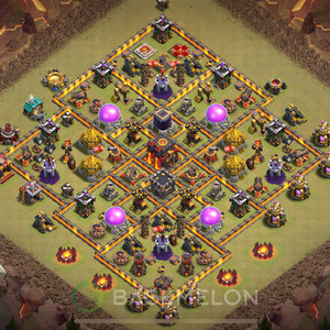 Town Hall Level 10 War Base Design, Max Levels, Hybrid, Layout #729