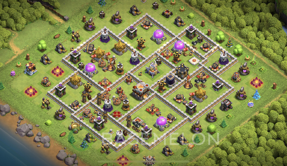 Town Hall Level 11 Farm Base Design 2024, Anti Everything, Hybrid, Layout #1069