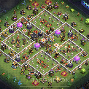Town Hall Level 11 Trophy/Defense Base Design, Max Levels, Hybrid, Layout #166