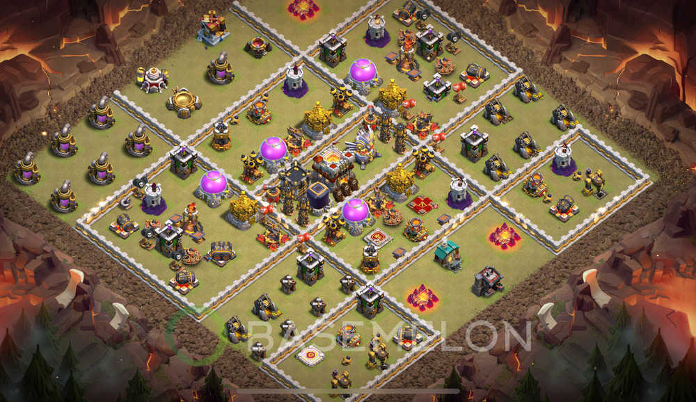Town Hall Level 11 War Base Design 2025, Anti 2 Stars, Hybrid, Layout #1704