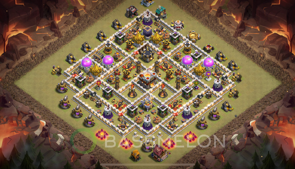 Town Hall Level 11 War Base Design 2025, Anti 2 Stars, Hybrid, Layout #1722