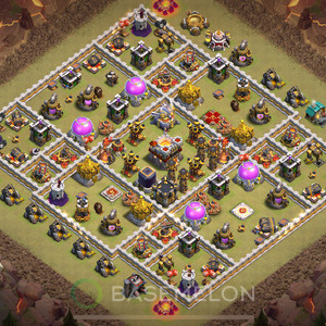 Town Hall Level 11 War Base Design 2025, Anti 2 Stars, Hybrid, Layout #1729