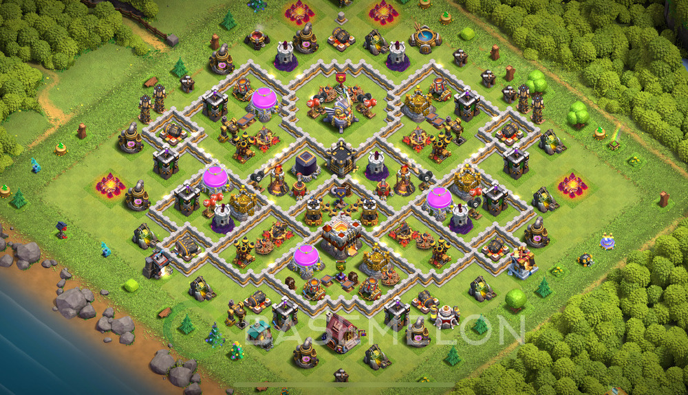 Town Hall Level 11 Trophy/Defense Base Design 2025, Max Levels, Hybrid, Layout #2127