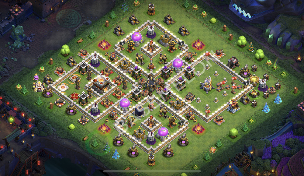 Town Hall Level 11 Trophy/Defense Base Design 2025, Max Levels, Hybrid, Layout #2430