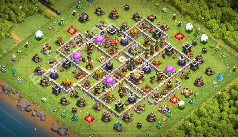 Town Hall Level 11 Trophy/Defense Base Design 2025, Anti Everything, Hybrid, Layout #2438
