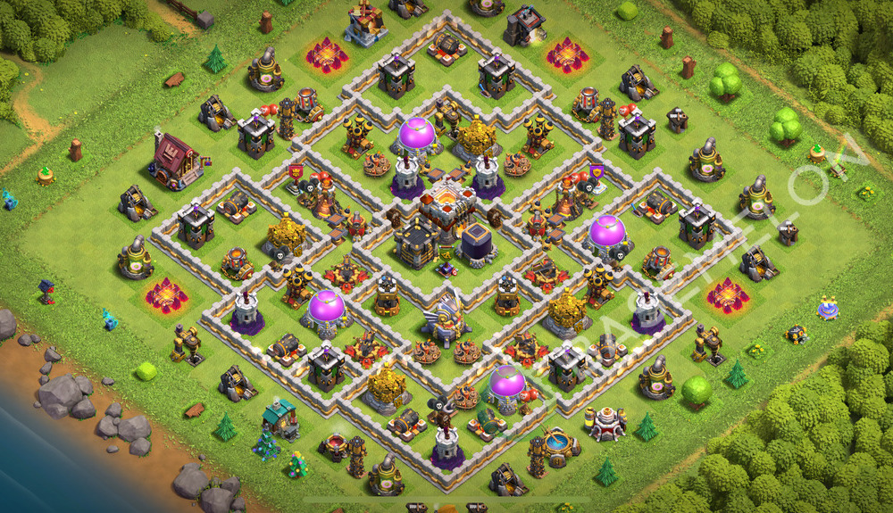 Town Hall Level 11 Trophy/Defense Base Design 2026, Anti 2 Stars, Hybrid, Layout #2459
